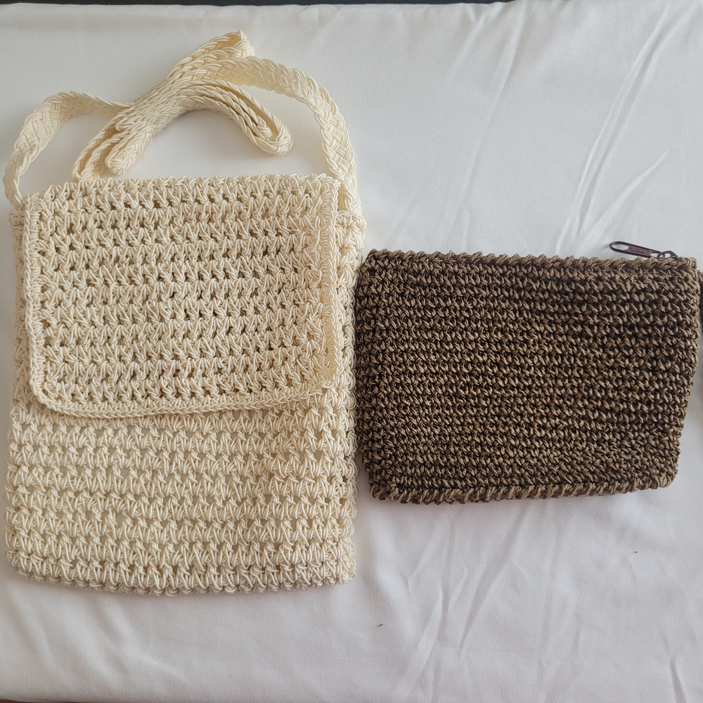 Boho Cream and Brown Crochet Bags Purse Festival Peasant Cottagecore